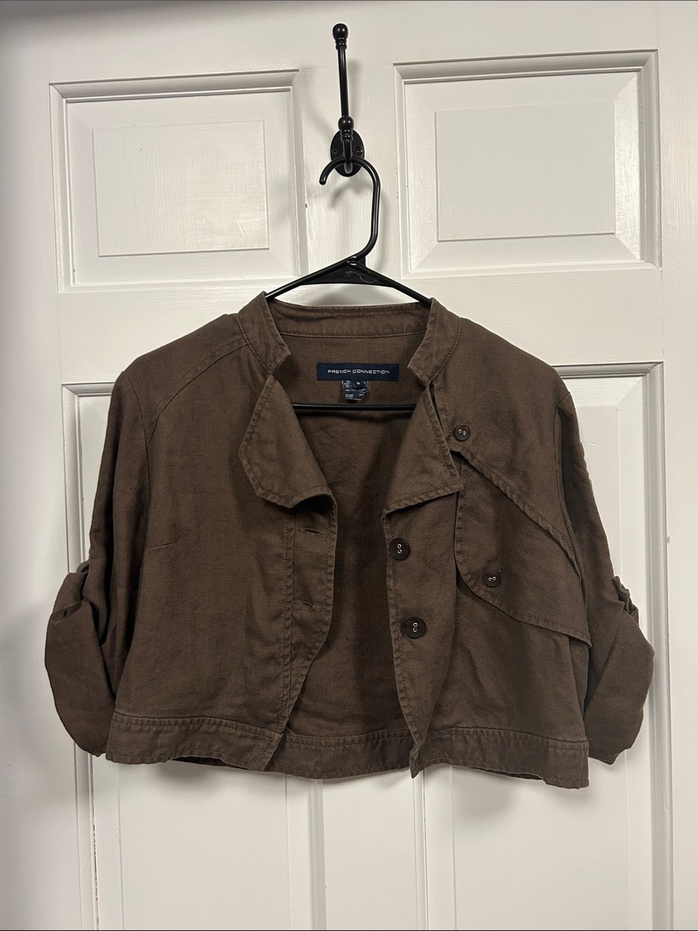 French Connection 100% Linen Cropped Safari Inspired Jacket
